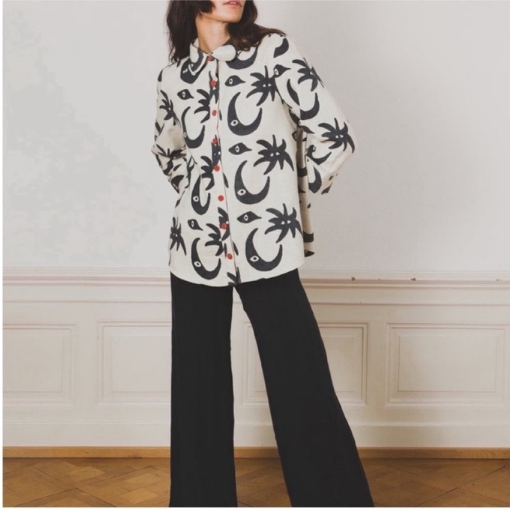KOMANA Women's Abstract Block Print Button Front Shirt Size Large $285